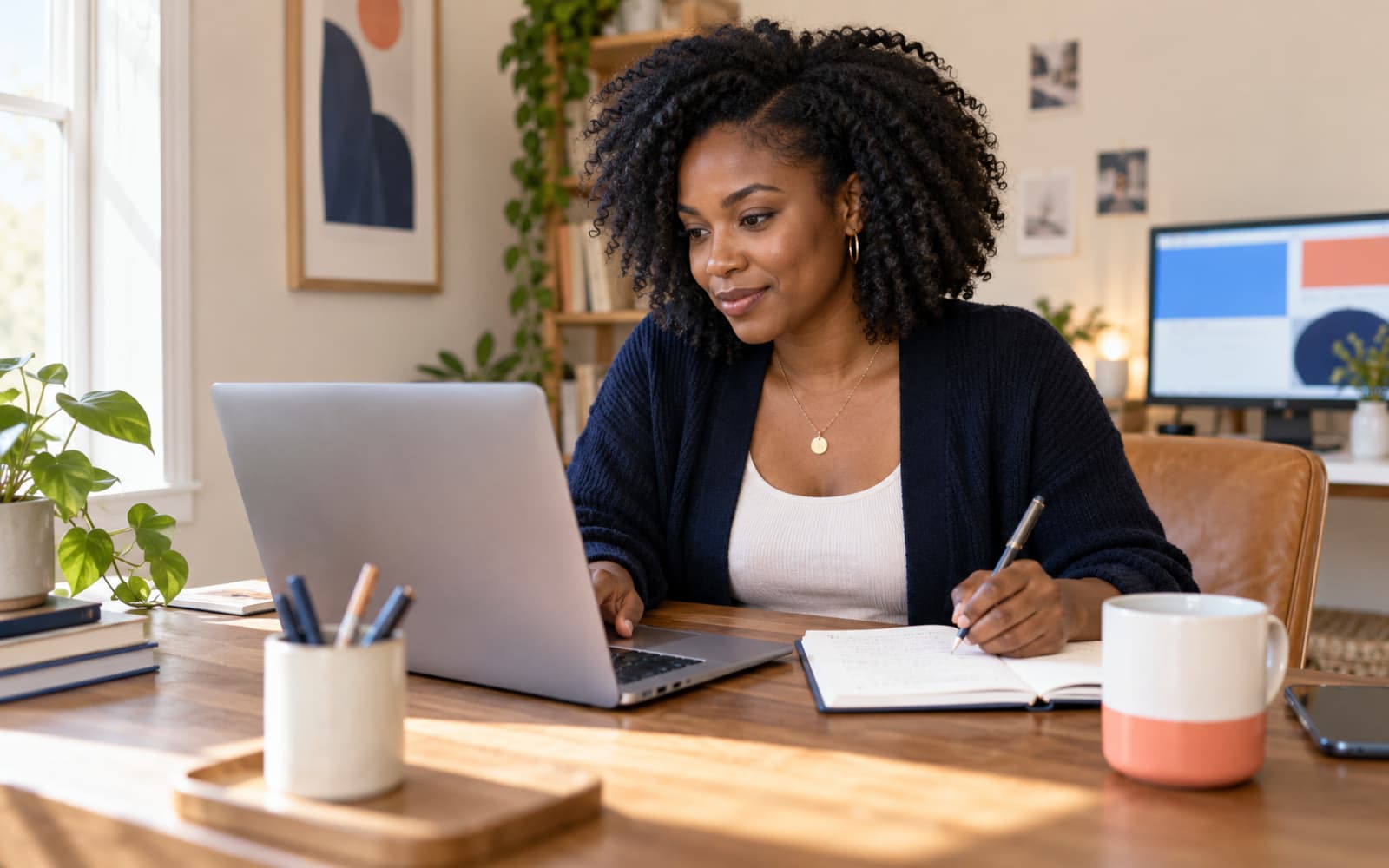 An independent creator planning content at a desk